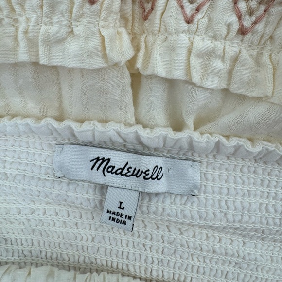 Madewell Lucie Smocked Embroidered Tiered Midi Dress -Lighthouse / Cream - Large - Picture 14 of 14